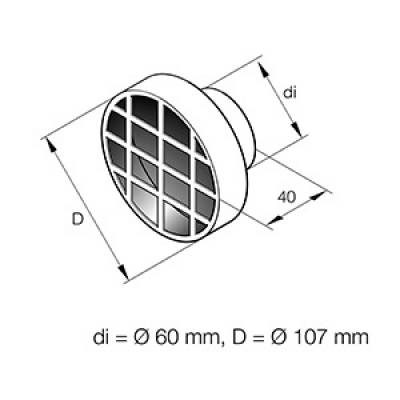 Решетка к воздуховоду D=60 мм из пластика с фильтрующим элементом